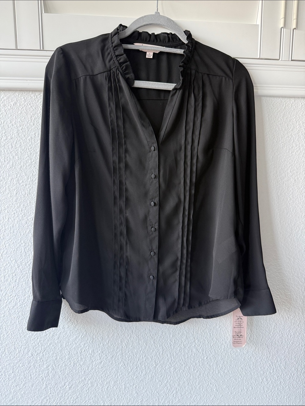 NWT Nanette Lepore Black Ruffled Pintuck Button-Down Blouse